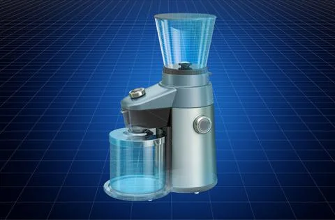 Visualization 3d cad model of electric coffee grinder, blueprint. 3D renderin Stock Illustration