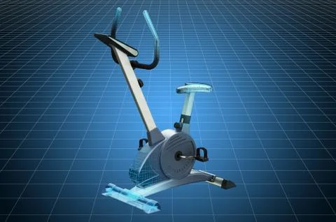 Visualization 3d cad model of exercise bike, blueprint. 3D rendering Stock Illustration