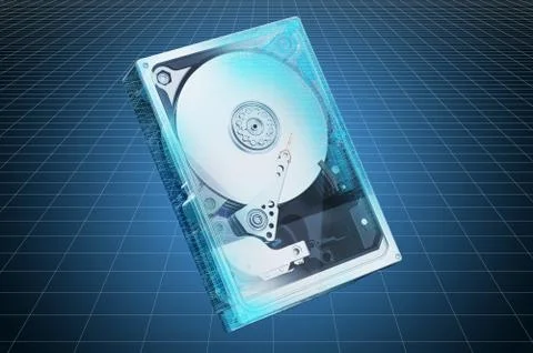 Visualization 3d cad model of Hard Disk Drive HDD, blueprint. 3D rendering Stock Illustration