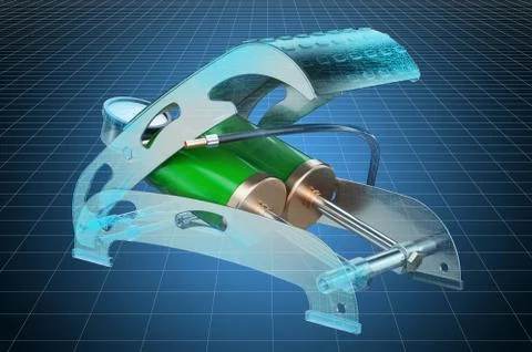 Visualization 3d cad model of High Pressure Air Foot Pump, blueprint. 3D rend Illustrazione stock