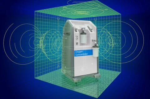 Visualization 3d cad model of Home Oxygen Concentrator, blueprint. 3D renderi Stock Illustration