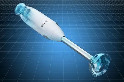 Visualization 3d cad model of immersion blender, blueprint. 3D rendering Stock Illustration