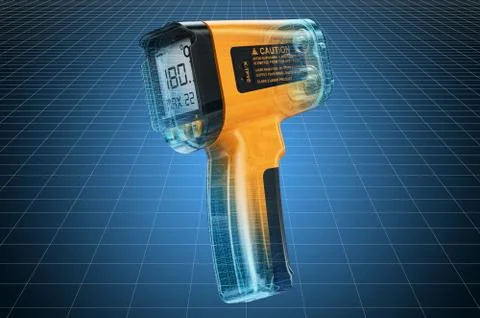 Visualization 3d cad model of infrared thermometer, blueprint. 3D rendering Stock-Illustration