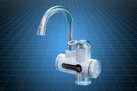 Visualization 3d cad model of instant electric hot water heater, blueprint. 3 스톡 일러스트