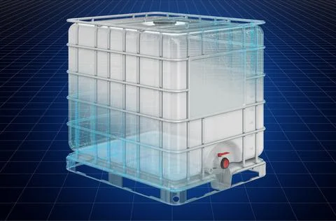 Visualization 3d cad model of intermediate bulk container, blueprint. 3D rend Stock-Illustration