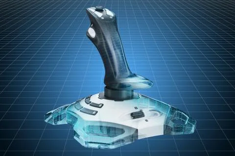 Visualization 3d cad model of joystick, blueprint. 3D rendering Illustrazione stock
