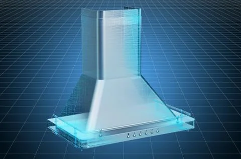 Visualization 3d cad model of kitchen exhaust hood, blueprint. 3D rendering Stock-Illustration