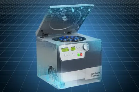 Visualization 3d cad model of laboratory centrifuge, blueprint. 3D rendering Illustrazione stock
