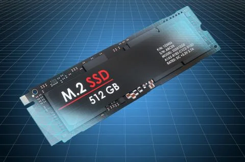 Visualization 3d cad model of M2 SSD, blueprint. 3D rendering Illustrazione stock