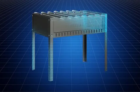 Visualization 3d cad model of mangal, blueprint. 3D rendering Stock Illustration