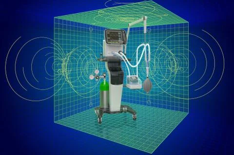 Visualization 3d cad model of medical ventilator ICU. 3D rendering Illustrazione stock