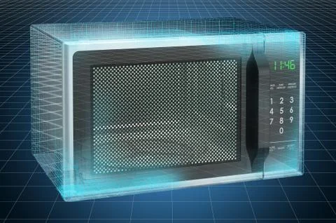 Visualization 3d cad model of microwave, blueprint. 3D rendering Stock Illustration