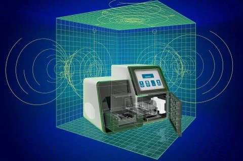 Visualization 3d cad model of Personal DNA Sequencing System, blueprint. 3D r Illustrazione stock