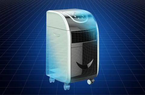 Visualization 3d cad model of portable air conditioner, blueprint. 3D renderi Stock-Illustration