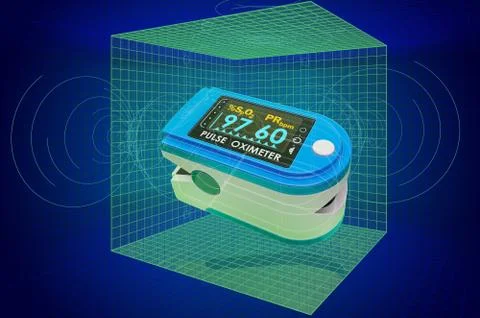 Visualization 3d cad model of pulse oximeter fingertip, blueprint. 3D renderi Stock Illustration