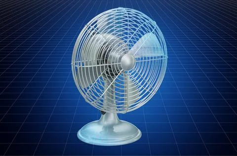 Visualization 3d cad model of retro table fan, blueprint. 3D rendering Illustrazione stock