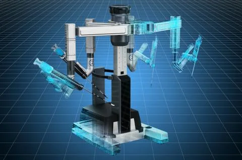 Visualization 3d cad model of robotic surgical system. 3D rendering Stock Illustration