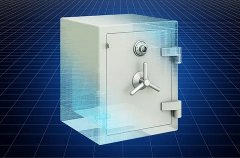 Visualization 3d cad model of safe box combination, blueprint. 3D rendering Stock Illustration