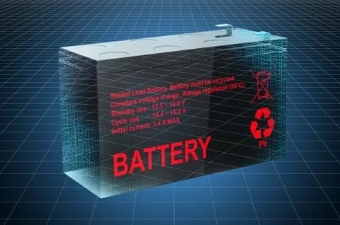 Visualization 3d cad model of sealed UPS battery, blueprint. 3D rendering Stock-Illustration