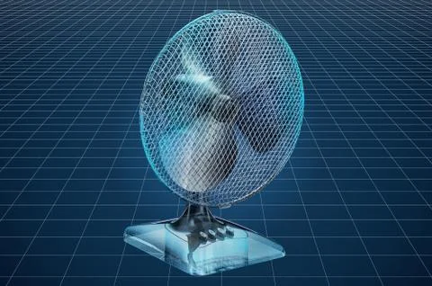 Visualization 3d cad model of table fan, blueprint. 3D rendering Illustrazione stock