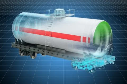 Visualization 3d cad model of tank car, blueprint. 3D rendering Stock-Illustration