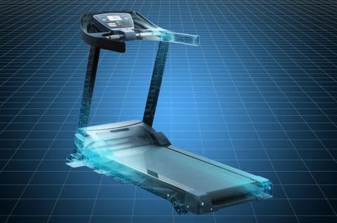 Visualization 3d cad model of treadmill, blueprint. 3D rendering Stock Illustration