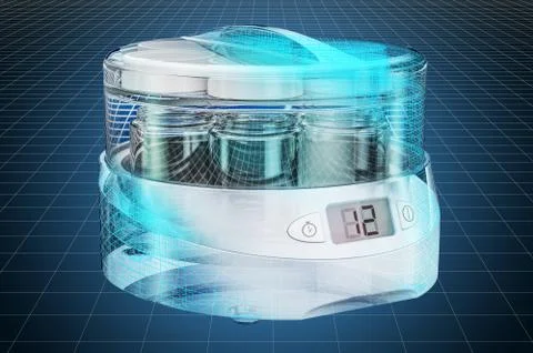 Visualization 3d cad model of yogurt maker, blueprint. 3D rendering Stock Illustration