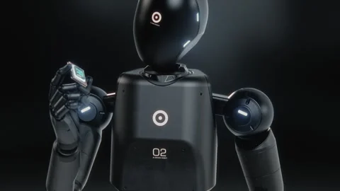 Visualization of Advanced Humanoid Robot Holding Motherboard CPU Processor with Stock Footage 313685093