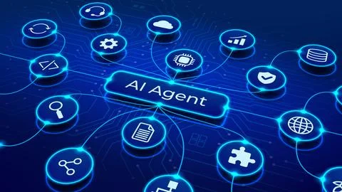 Visualization of AI agentic workflow automation Stock Illustration