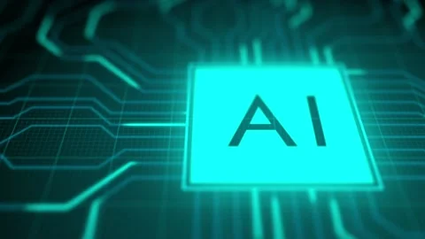 Visualization AI processor . Data transfer in futuristic board chip. Artificial Stock Footage 151951733