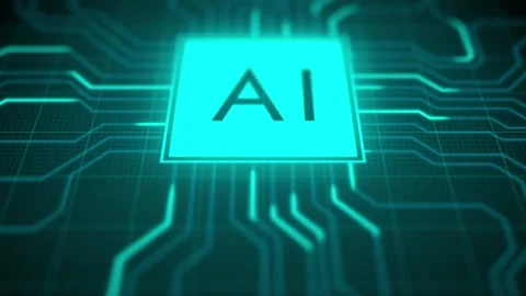Visualization AI processor . Data transfer in futuristic board chip. Artificial Stock Footage 151951734