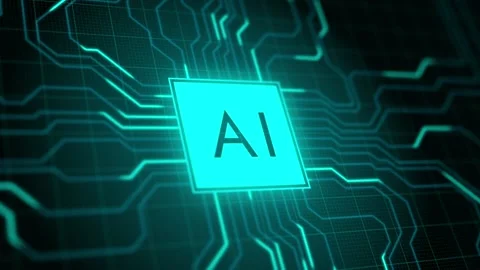 Visualization AI processor . Data transfer in futuristic board chip. Artificial Stock Footage 151951743