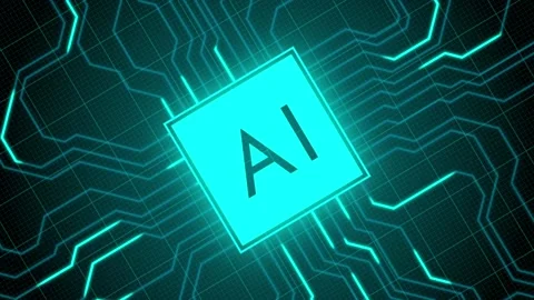 Visualization AI processor . Data transfer in futuristic board chip. Artificial Stock Footage 151951747