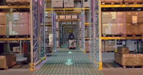 Visualization of artificial intelligence. Visualization of a modern warehouse Stock-Footage 195979514