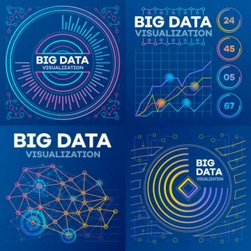 Visualization banner set, outline style Stock Illustration