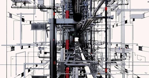 Visualization of a BIM model of mep an office building without walls 库存影片 116786218