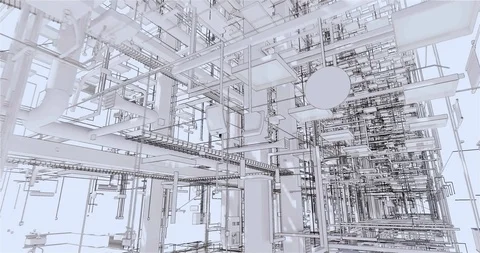 Visualization of a BIM model of mep an office building without walls Stock Footage 116787586
