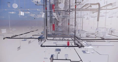 Visualization of a BIM model of mep an office building without walls 库存影片 116788375