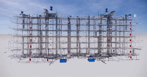 Visualization of a BIM model of mep an office building without walls 库存影片 116788474