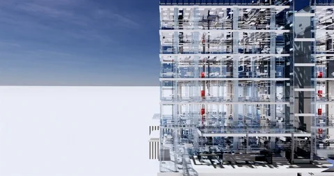 Visualization of a BIM model of an office building with transparent walls Stock Footage 116784607