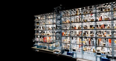 Visualization of a BIM model of an office building with transparent walls 库存影片 116786644