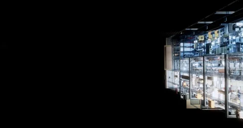 Visualization of BIM model of office building with transparent walls Top view Stock Footage 116788033