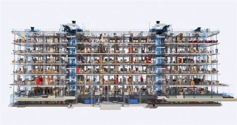 Visualization of a BIM model of an office building with transparent walls 库存影片 120261957