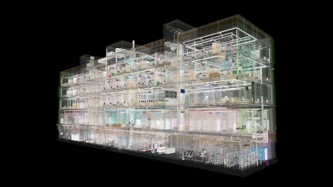 Visualization of a BIM model of an office building with transparent walls 库存影片 128057230