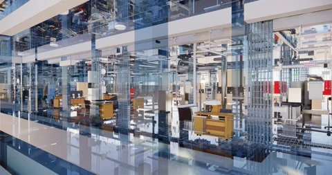 Visualization of a BIM model of an office building with transparent walls Stock Footage 144077418