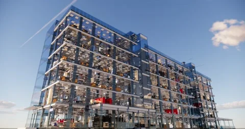 Visualization of a BIM model of an office building with transparent walls 库存影片 144077465