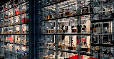 Visualization of a BIM model of an office building with transparent walls	 Stock Illustration