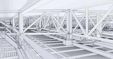 Visualization of bim models of metal supporting structures in drawing style 库存影片 116786019