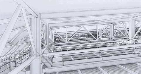 Visualization of bim models of metal supporting structures in drawing style 库存影片 116786040