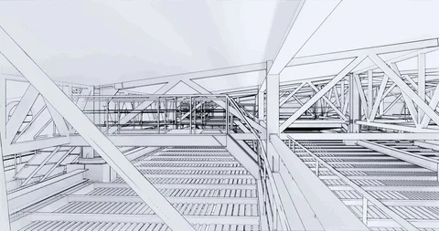 Visualization of bim models of metal supporting structures in drawing style 库存影片 116786050